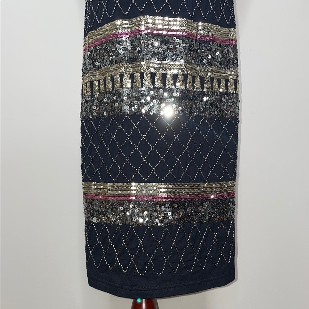 Suzy Sheer Black and Gold Embellished Sequin Cocktail Dress Size Small - Picture 4 of 10